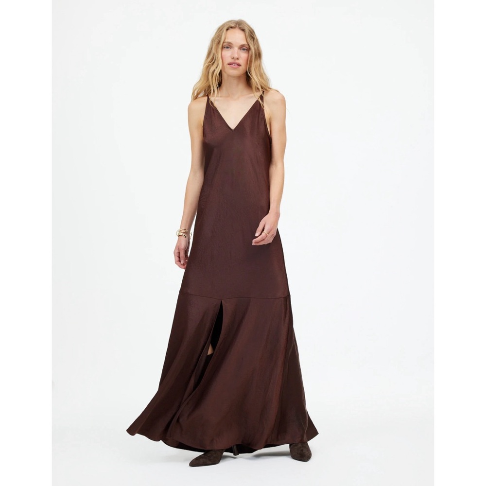 MADEWELL Satin Sleeveless Maxi Slip Dress in Dark Carob 0 NWT
